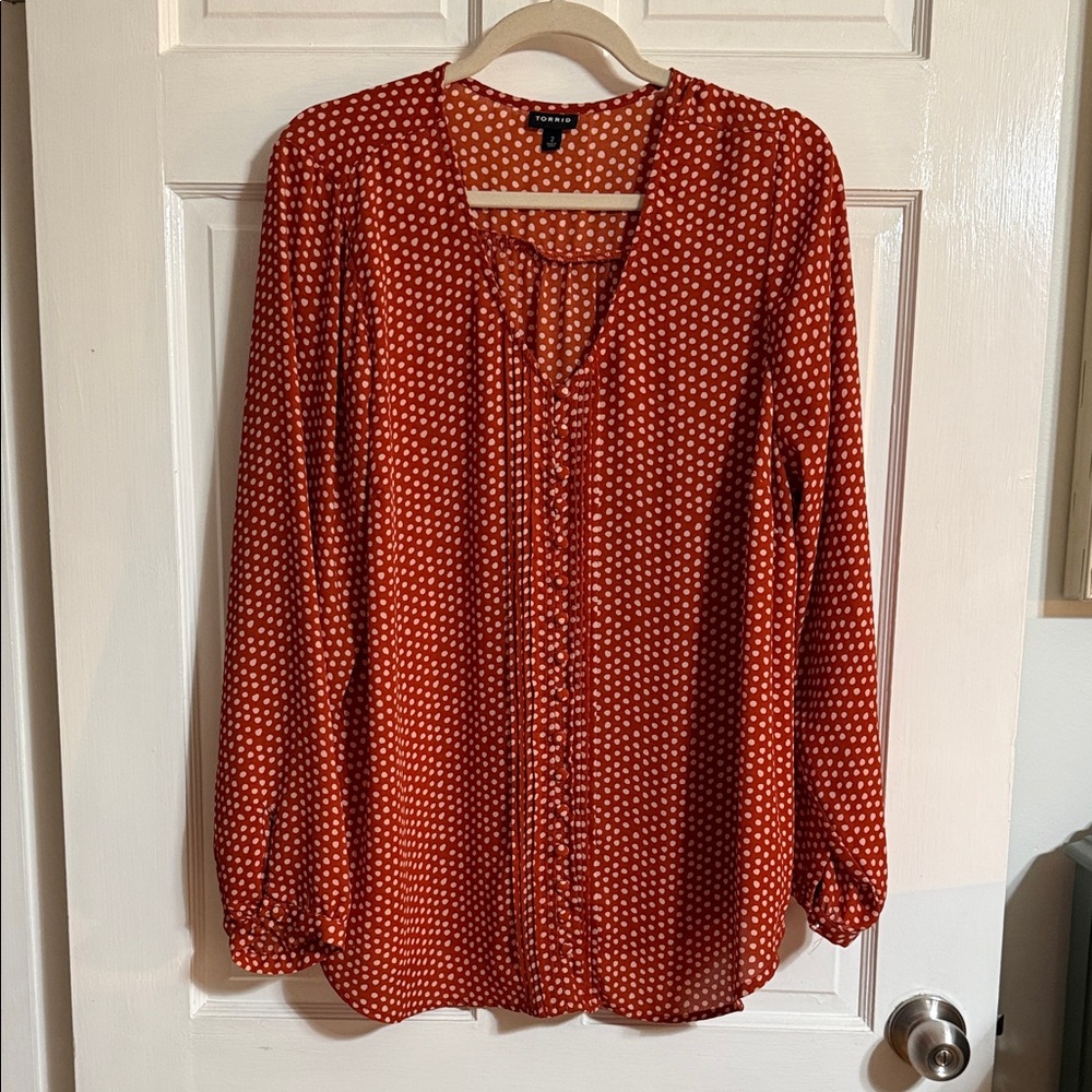 Torrid orange pink Polka Dot Blouse size 2 2X XXL